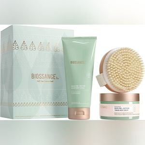 NIB Biossance Self-Care Starter Set Sugar Body Scrub Caffeine Toning Body Cream